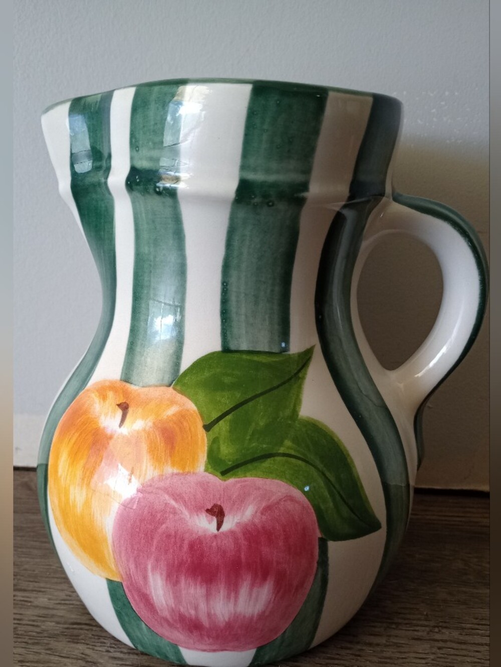 Vintage Pitcher With Apple Design Pottery Pitcher